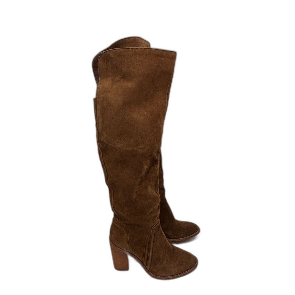 Vince Camuto Over The Knee Boots Women Size 8.5 Brown Suede Block Heel Boho